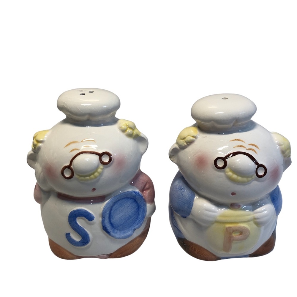 Vintage Chef Salt and Pepper Shakers with plate